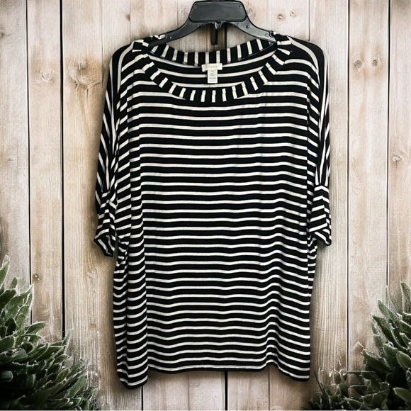 Chico’s Black & White Striped Top - Picture 1 of 7